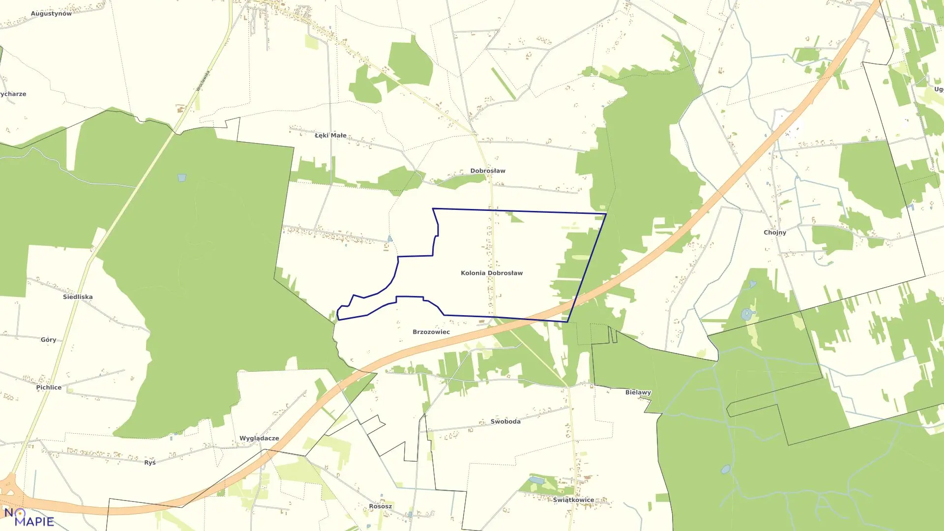 Mapa obrębu KOL.DOBROSŁAW w gminie Lututów