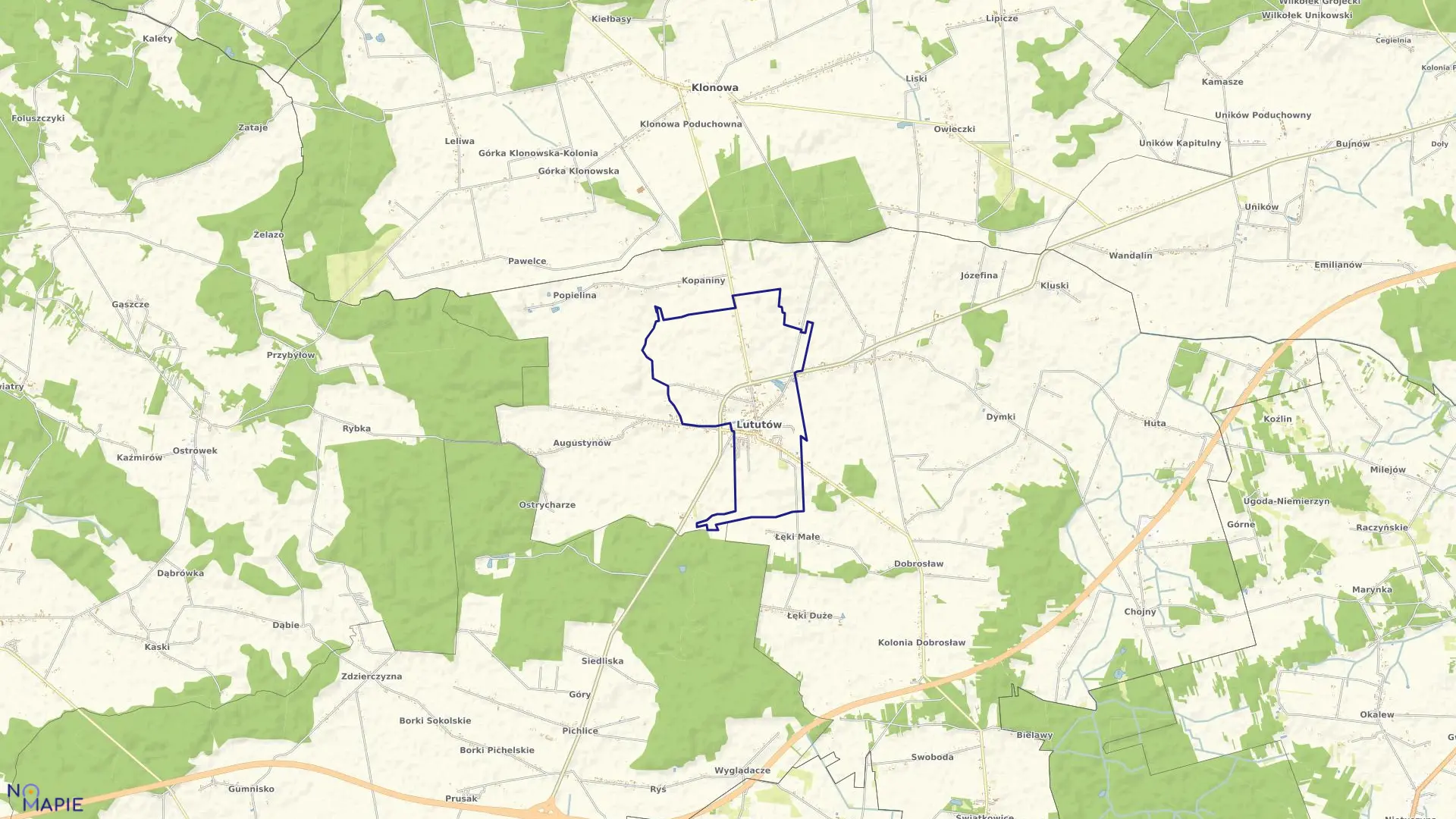 Mapa obrębu LUTUTÓW w gminie Lututów