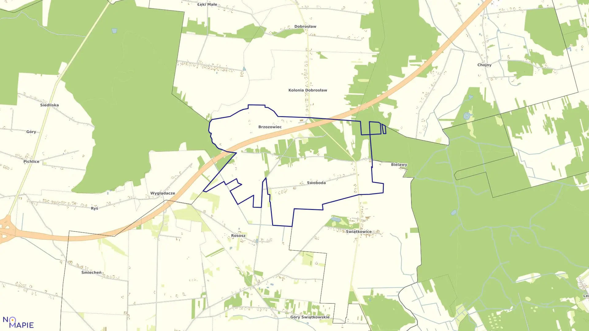 Mapa obrębu SWOBODA w gminie Lututów